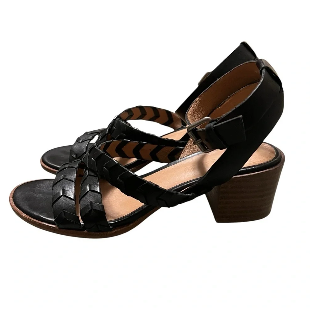 Madewell Marta whipstich black leather block heel with ankle strap - Picture 2 of 9